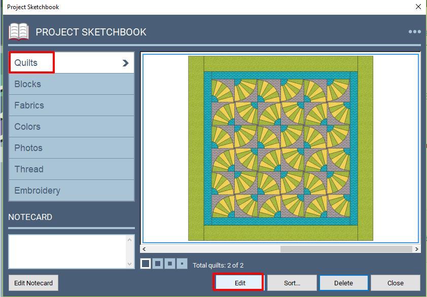 Navigate to a previous project (i.e. Mix and Match Quilts using EQ8). Select OK.