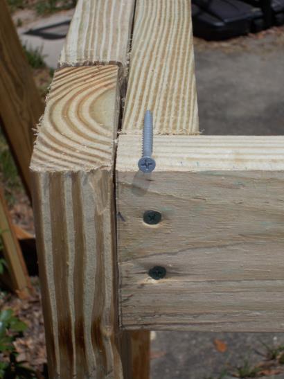 Then attach the (2) vertical back posts, 2 x4 x55½ flush along longer bottom frame pieces using 2½ wood