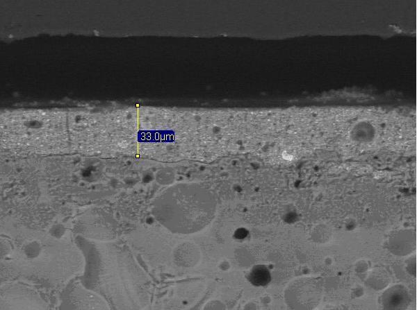 Morphological characterization Ceramer coating Hard ground enamel From the SEM images, the thickness ceramer coating was measured.