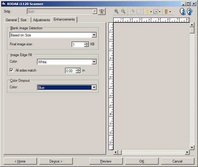 Enhancements tab The options on the Enhancements tab depend on the Scan as selection on the General tab. Most options have additional settings.