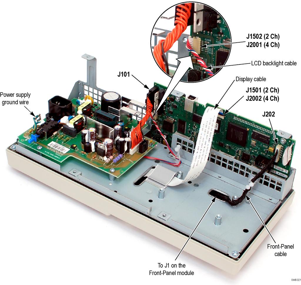 Maintenance Figure 7: Instrument cable locations (Main Board SN C030000 or later) 3. Use the screwdriver to remove the three screws that attach the Main board module to the internal assembly. 4.
