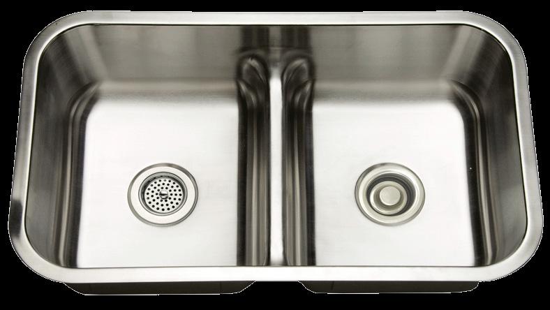 TWO-BOWL UNDERMOUNT SINK MIRURB3421 (brushed finish) Recessed bridge design allows larger items to fit easily in the basin 34 x 21 overall size 12-1/8 x 19 bowl size (small) 18-1/4 x 19 bowl size
