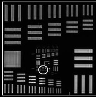Figure 6. Near-Field Image at 0.210 Terahertz The smallest line set resolved with near-field imaging was Element 3 of Group 1 and represents a resolution of 2.52 line pairs/millimeters.