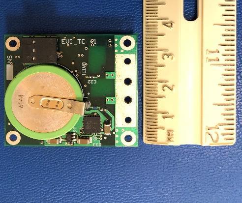 Prototype TC tag (ODFI TC v. 1) 10.5 g. 0.02 lbs. 3.5 cm. x 4 cm.