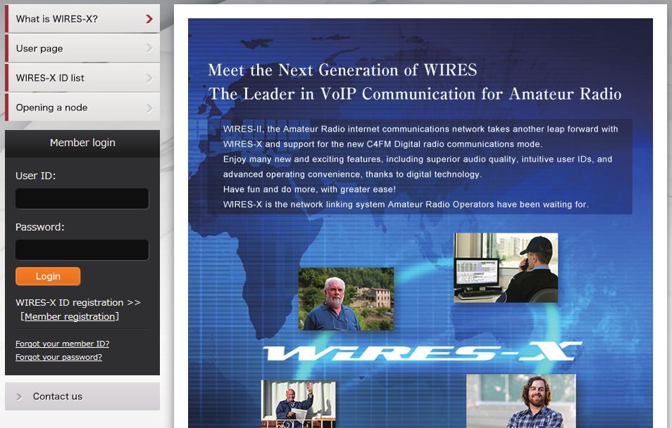 Preparation User registration (acquire an ID number) 1. Access to the WIRES-X website (https://www.yaesu.com/jp/en/wires-x/index.php). 2. Click [Member Registration] on the left side of the screen.