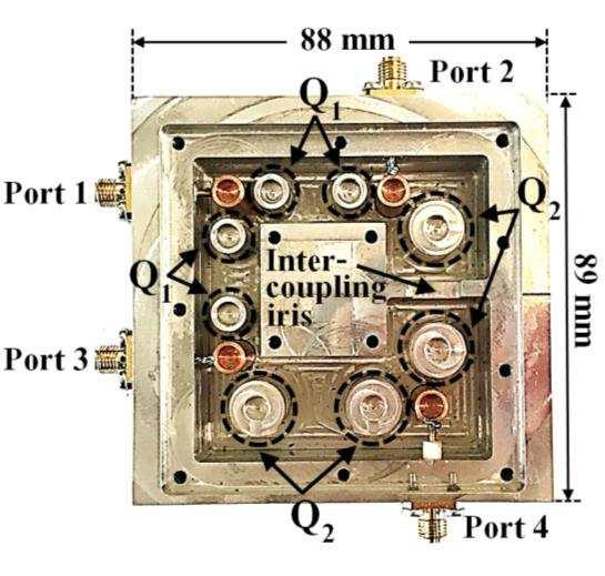 9() shows the fricted prototype of the dissimilr-q-fctor for-port diplexer. The optimized prmeters for oth four-port diplexers, with equl nd dissimilr Q-fctors, re listed in tle 1.