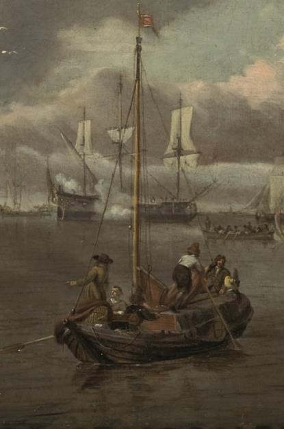 Another boat of similar characteristics, gives way to a horizon littered with boats. It's amazing how Abraham J. Storck strikes a perfect balance despite introduce as many elements in so little space.