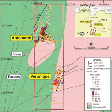 Boundiali Permit Same geology and structures that host Randgold s Tongon Gold Mine and its recent Fonondara Gold Discovery Recent discovery of two large prospects, Antoinette and Veronique from