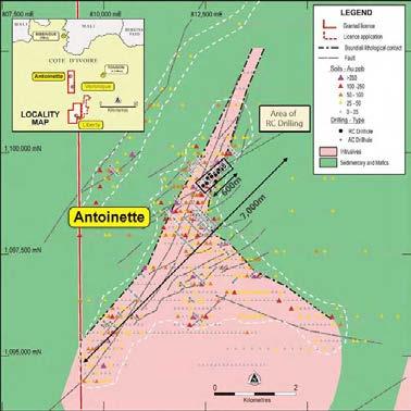 Antoinette Prospect Boundiali Permit Located within the Syama gold corridor Only 600m of strike tested with RC drilling of a