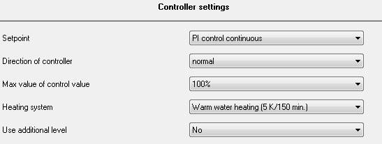 6.4.2 PI control continuous The following settings are available at the ETS-Software (here for controller type heating): Figure 22: PI control continuous The following chart shows the dynamic range