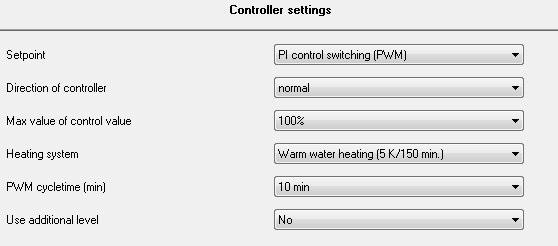 6.4.3 PI control switching (PWM) The following settings are available at the ETS-Software (here for controller type heating): Figure 23: PI control switching (PWM) The PI control switching is a