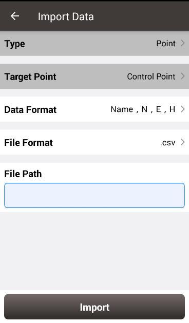 Figure 2.43 Import Data info Select file format and file path to import points.