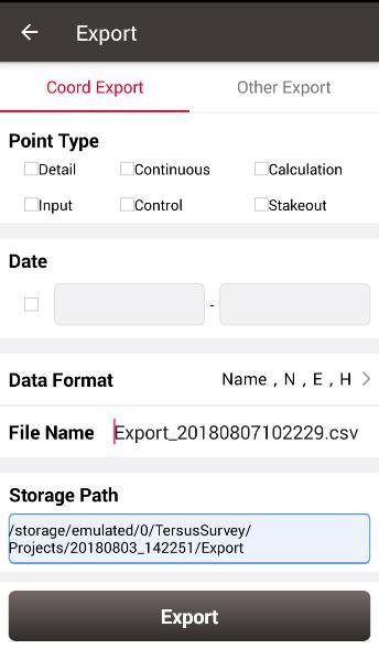 2.7 Export Correspondingly there are two types of export: Coordinate Export and Other Export. Coordinate Export is to export.csv files, Other Export is to export files with.kml,.shp and.dxf format. 2.