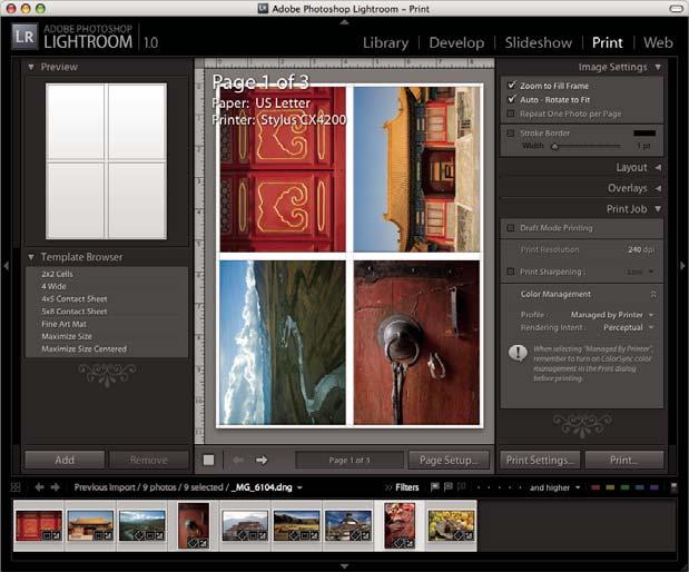 96 Chapter 8: Printing photos The Print module in Adobe Photoshop Lightroom has layout settings and controls for printing your photos and contact sheets.