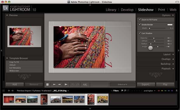 84 Chapter 7: Creating and viewing slideshows A slideshow created with Adobe Photoshop Lightroom is a convenient way to present your photos with music and transitions.