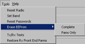 Reset Passwords - Erases all password information contained in the radio. This function can be used, for example, to allow reprogramming of passwords if they are lost.
