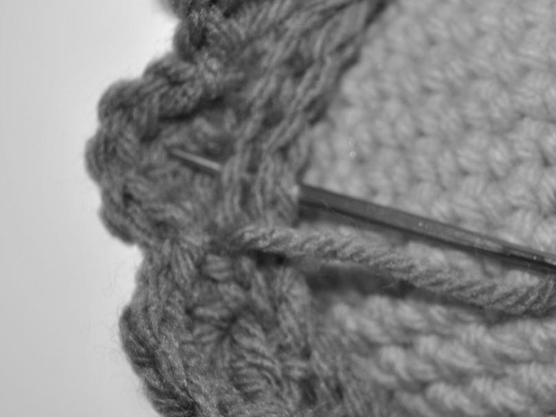 joined with a slip stitch on the opposite side to secure the