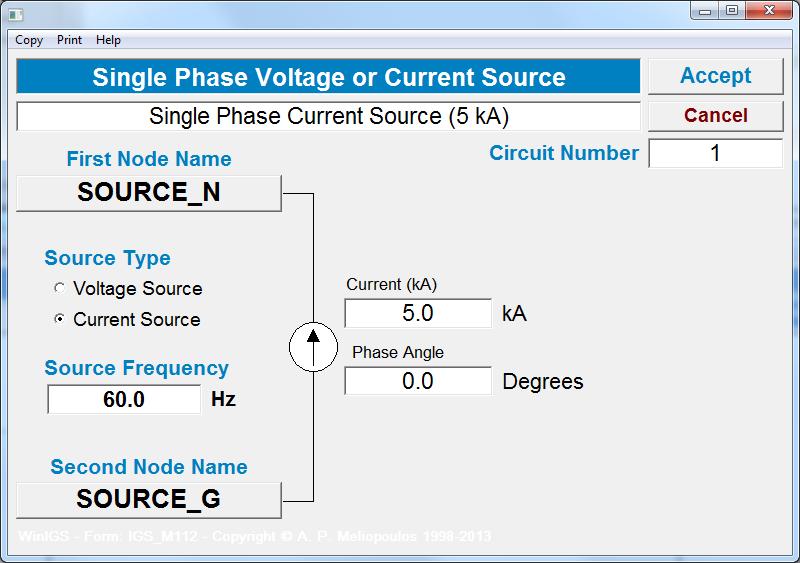 For example by double clicking on the source symbol, the source parameter form is displayed, which is illustrated in Figure 1.4. Observe the node name entry fields SOURCE_A and SOURCE_N.