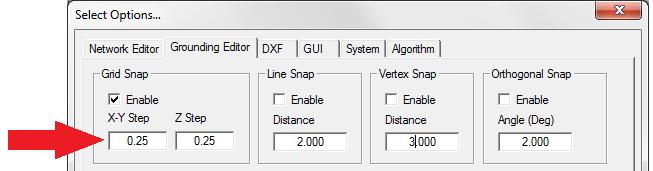 Figure 4.7: Snapping Parameters The WinIGS ground editor provides three additional more advanced snapping options, namely: Line Snap, Vertex Snap, and Orthogonal Snap.