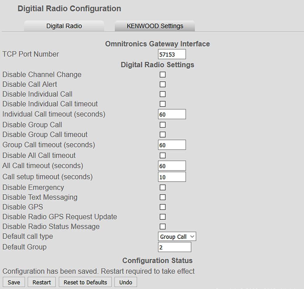 Digital Radio Configuration Select Digital Radio on the menu to display the configuration page similar to the one shown in Figure 2.