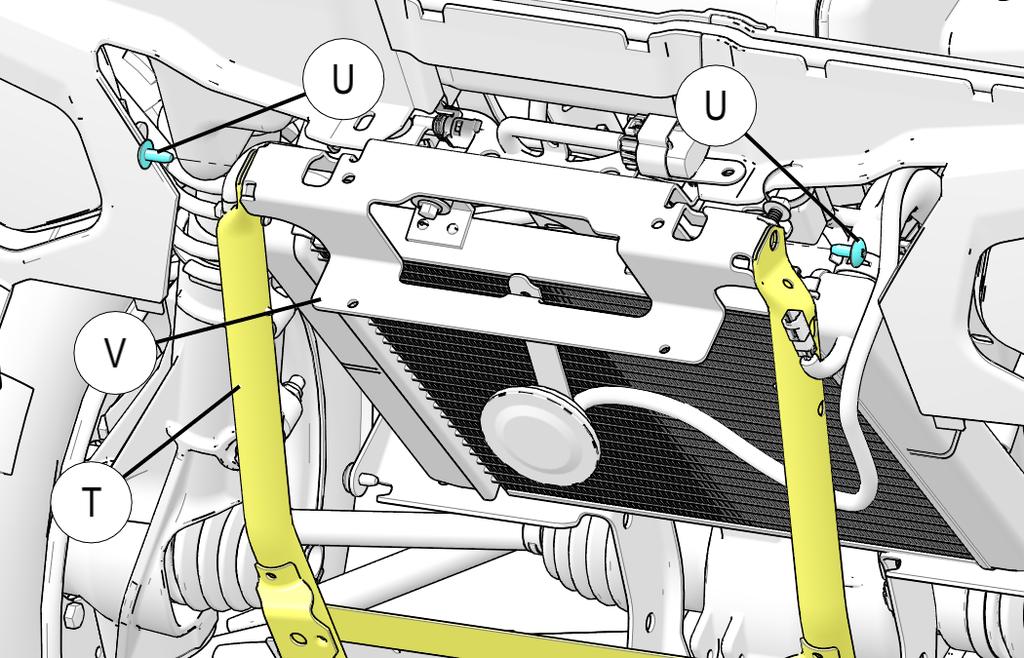 14. Remove four bolts (W) (X) and two nuts (Y) holding stock bumper
