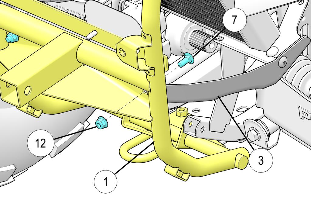 18.Install screws u and nuts d attaching bumper support q to lower support brackets e r as shown. Torque nuts d to specification. 10 ft. lbs. (13.5 Nm) 26.