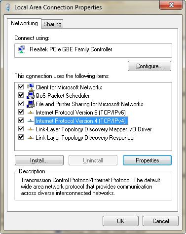 5.2.6 Select Internet Protocol Version 4 (TCP/IPv4) Connection Properties Use the PC s mouse (left click) on the Properties selection from the menu on the previous figure.