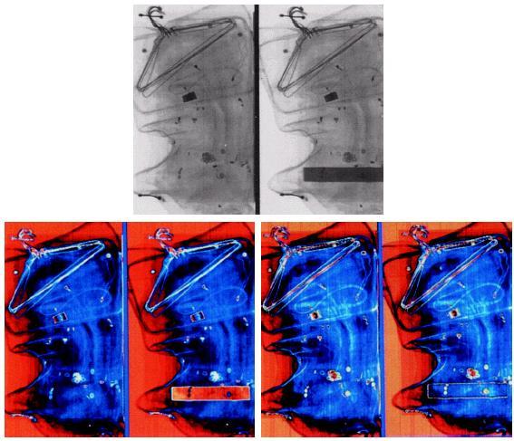 6.3.2 Intensity Color Transformations An X-ray image of a garment bag (a) An X-ray image of a garment bag with a simulated explosive device (b) (c) Color coded