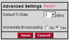 Radio Configuration / Diagnostic Utility RLX-IH 802.11b 4.2.3 Advanced Settings This configuration page opens when you click the Advanced Configuration button on the Radio Configuration form.