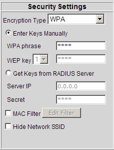 Radio Configuration / Diagnostic Utility RLX-IH 802.11b 4.3 Security settings The following fields appear in the Security Settings area in the middle of the Radio Configuration window.