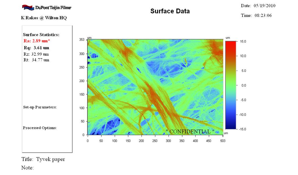Surface analysis Tyvek Graphic Paper