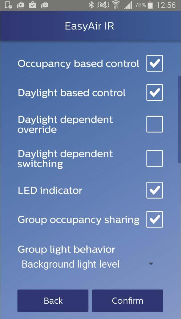 EasyAir SNS200 IR This app allows grouping of luminaires and adding switches along with easy configuration of EasyAir SNS200 parameters.