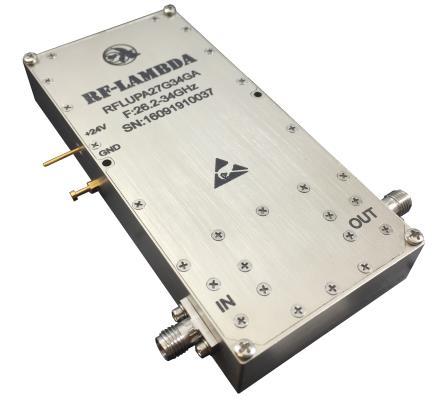 7-3 RF-LAMBDA 30W Solid State High Power Amplifier 2-6 GHz Features Wideband Solid State Power Amplifier Psat: +45dBm Gain: 50dB Supply Voltage: +36V Electrical Specifications, T A = +25⁰C, Vcc =