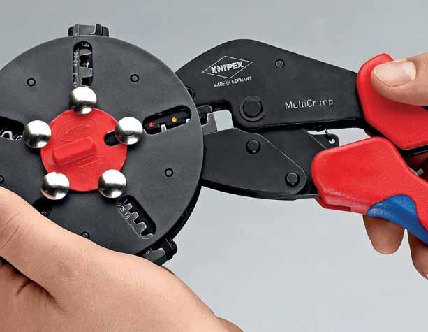 MultiCrimp Crimping Pliers with changer magazine Now also for insulated and non-insulated end sleeves (ferrules) 10 / 16 / 25 mm² Universal indent crimping die for non-insulated connectors just one