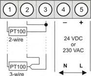 ORDER NUMBER (without options) Pt100 (2-/3- wire) -200 C 850 C / -328 F 1562 F Supply 230 VAC M1-1TR4B.030C.