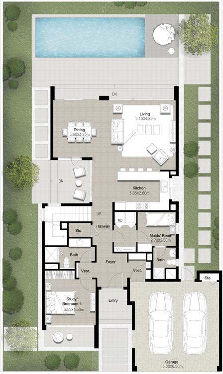 SIDRA 3 VILLA 3 4 Bedroom Total Built Up Area: 3,533 Sq Ft Ground Floor First Floor FLOOR PLAN 1.