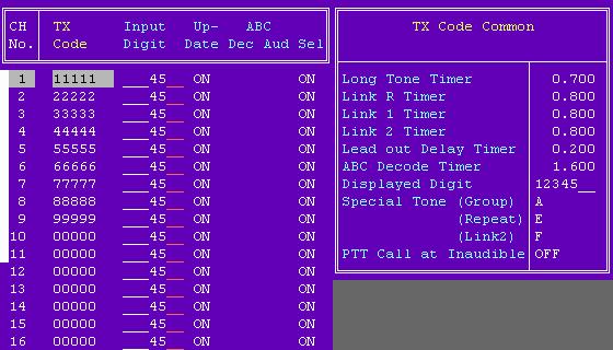 5 SCREEN MENU OPERATION PMR 5-7 TX CODE CH Continued ABC Decode Timer Enters the time period for answer back decode. The timer count is shown in the following diagram.