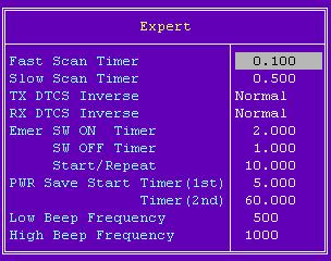 SCREEN MENU OPERATION PMR 5 5-10 EXPERT Fast Scan Timer Enters time period for scanning of each channel without CTCSS/DTCS programming.