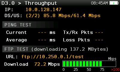 This feature shows the IP modem within the DOCSIS network and the maximum speed negotiated (DS/ US). When you start the speed test, the speed value is constantly updated. 1.3.1. Main window 1.4.