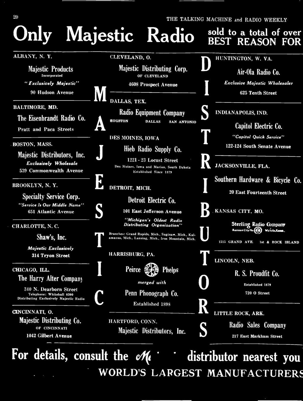 OnlyMaj estic Ra THE TALKING MACHINE and RADIO WEEKLY dio Sold to a total of over BEST REASON FOR ALBANY, N. Y. Majestic Products Incorporated " Exclusively Majestic" 90 Hudson Avenue BALTIMORE, MD.