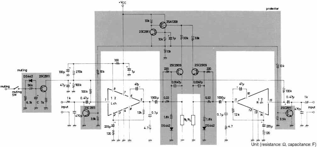 Sample Application Circuit (protection circuit and muting circuit) Thermal Design The IC power dissipation of the STK4432 at the IC-operated mode is 30W max.