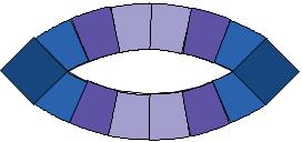 Sewing Directions Arc Unit #1 1. Lay out shapes for one Arc Unit #1. Two medium dark blue Shape E, two medium blue Shape D and two light blue Shape D as shown. E D D D D E 2.