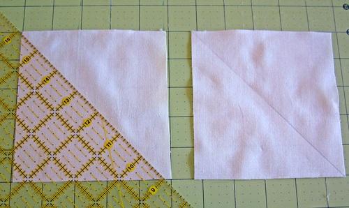 3. Place one 5" square on top of one 5" x 9½" block, right sides together,