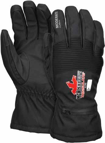 Touch screen friendly fingertip Black MAXGrid material on the palm for grip in dry, wet and oily conditions Hipora lined waterproof bladder Inner elastic snow/ice cuff Water resistant