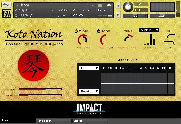 USER INTERFACE The new Koto Nation UI has many useful features. Starting in the bottom left, we have: Vel Sens: Velocity Sensitivity.