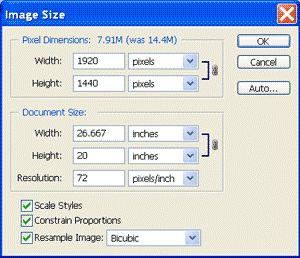 Image Size dialogue box Look at width (long pixel dimension), height and