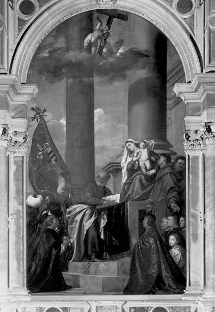 Pesaro Madonna, Titian, 1526 Commemorate Venetian victory won by Jacopo Pesaro against the Turks in 1502 Jacobo kneels at L with St.