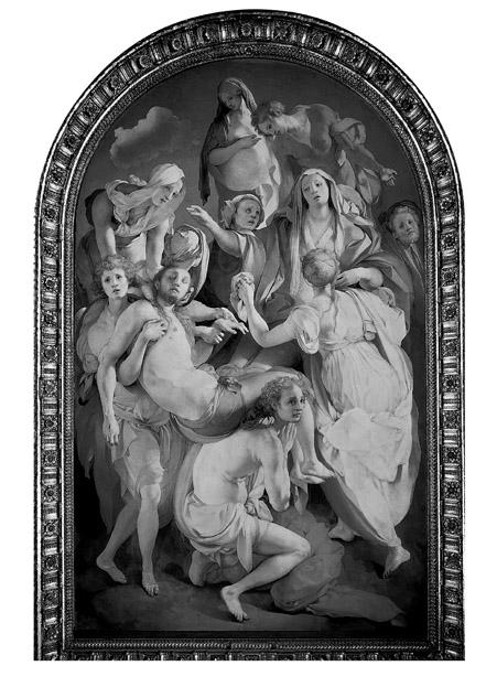 Entombment, Pontormo Oil & tempera on wood, altarpiece in church in Florence Mannerist painting with twisted, elongated