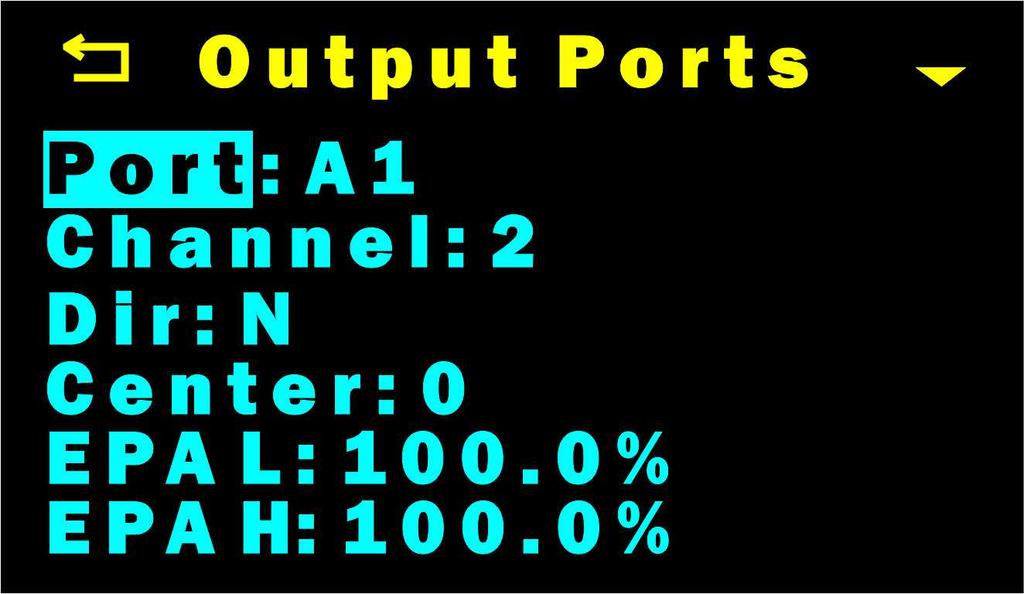 Setup Menu - Output Ports Figure 9 Output Ports menu The Output Ports menu has several options that let you setup output ports.