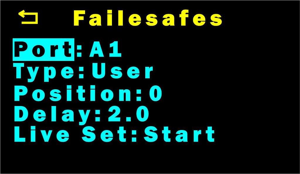 Setup Menu Failsafes Figure 13 Failsafes menu You can program what happens to every output port when a failsafe condition occurs.